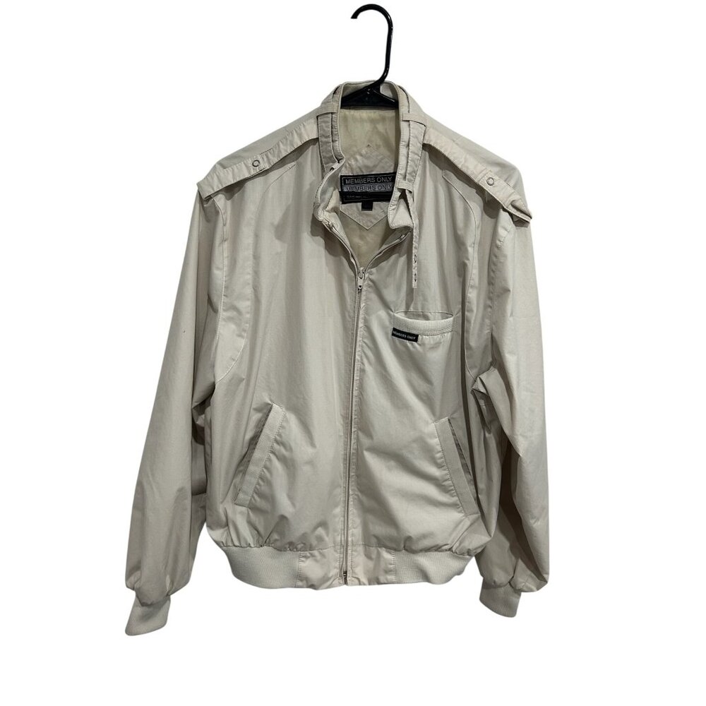 Vintage Members Only Beige Full Zip Jacket with Epaulets and Front Pockets